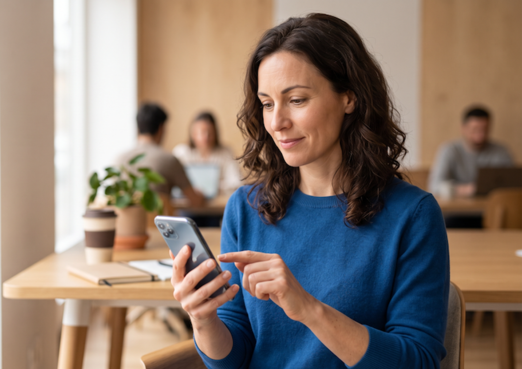 A Woman Tapping A Message On Her Smartphone